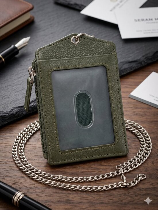 Paul Walter Other - ID Lanyard Card Holder in Genuine Leather with Long Metal Chain